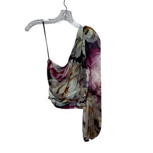 Express Conscious Edit One Shoulder Floral Chiffon Blouse Top XS